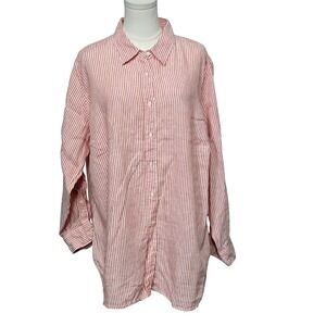Lauren Ralph Lauren Shirt Womens 2X Red White Linen Striped Button Down Collared